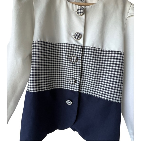 Women’s Quartz Vintage blazer front white blue navy button shoulder pad size 14. - Picture 5 of 16